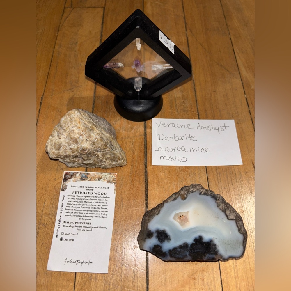 Veracruz amethyst danburite petrified wood agate crystals
